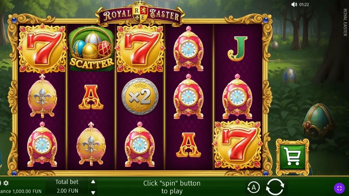Tampilan visual slot Royal Easter dengan tema telur Faberge yang mewah